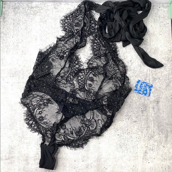 Free People Showoff bodysuit black halter sz S - Picture 3 of 7